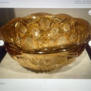 Vintage marigold glass Carnival Imperial “Octagon” serving bowl, 8” diameter